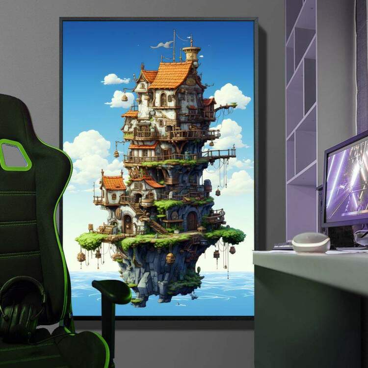 Quadro Decorativo Inspirado em Jogo Chrono Trigger Fundo Cu Azul Repleto de Nuvens