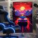 Quadro Decorativo Jogo de Corrida com um Belo P�r-do-Sol no Fundo Atr�s de Montanhas