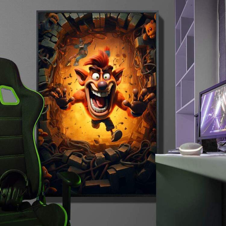 Quadro Decorativo Inspirado em Jogo Crash Bandicoot Remastered Saindo de Buraco