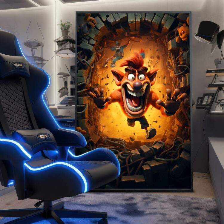 Quadro Decorativo Inspirado em Jogo Crash Bandicoot Remastered Saindo de Buraco