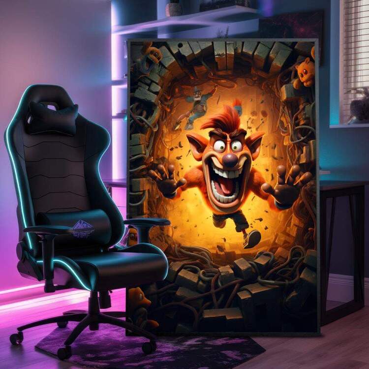 Quadro Decorativo Inspirado em Jogo Crash Bandicoot Remastered Saindo de Buraco