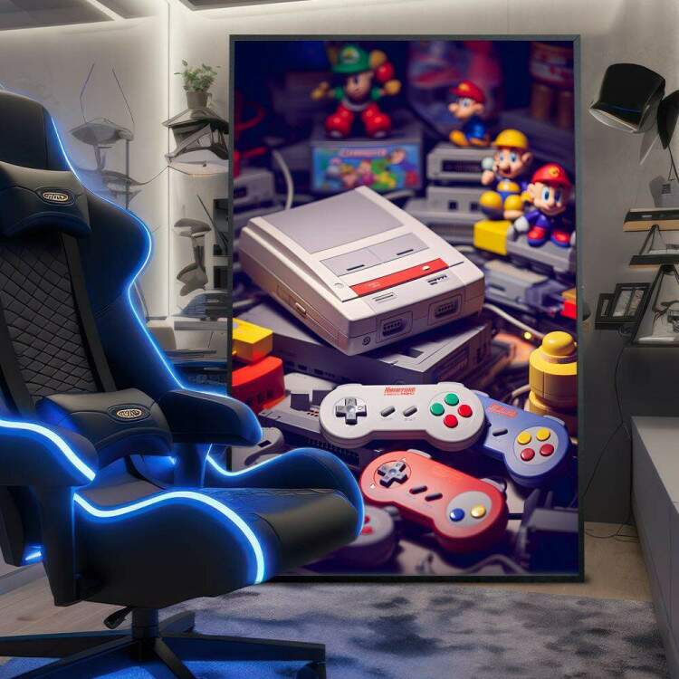 Quadro Decorativo Estilo Retr Vdeo-Game e Controles Coloridos