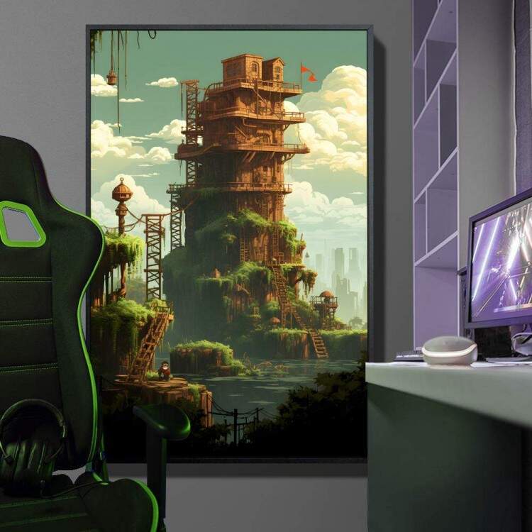 Quadro Decorativo Estilo Retr Torre com Escadas e Cips