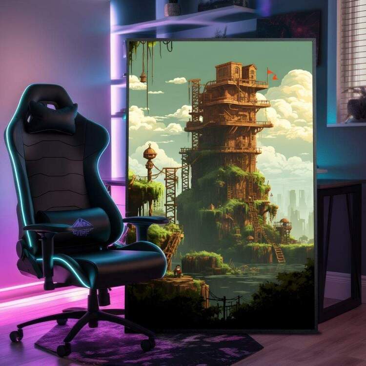 Quadro Decorativo Estilo Retr Torre com Escadas e Cips
