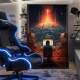 Quadro Decorativo Rapaz Jogando V�deo-Game em M�quina em Frente Planetas