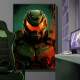 Quadro Decorativo Inspirado em Jogo Doom Tons de Verde e Laranja