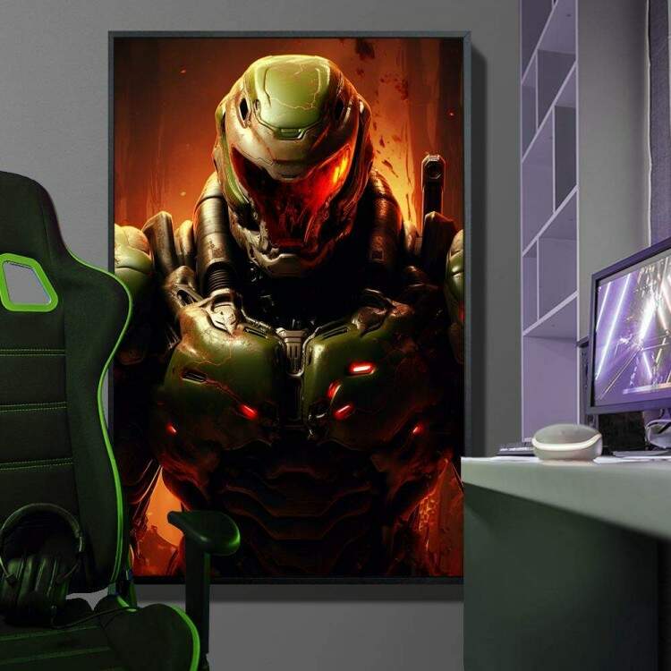 Quadro Decorativo Inspirado em Jogo Doom Reflexo de Fogo