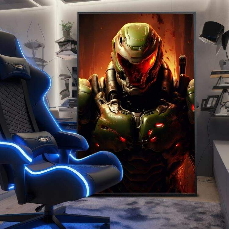 Quadro Decorativo Inspirado em Jogo Doom Reflexo de Fogo