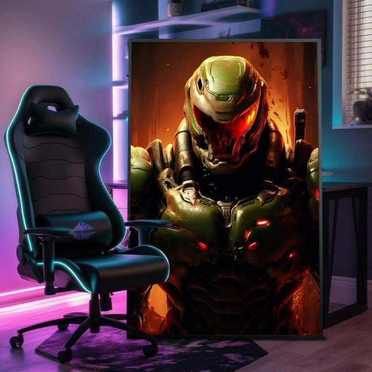 Quadro Decorativo Inspirado em Jogo Doom Reflexo de Fogo