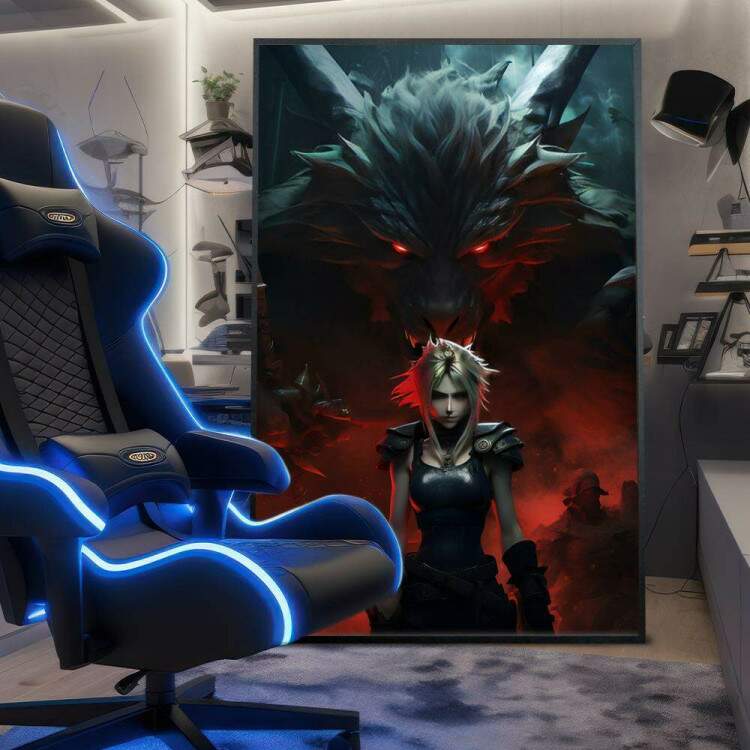 Quadro Decorativo Inspirado em Jogo Final Fantasy Olhos Vermelhos Sombrios