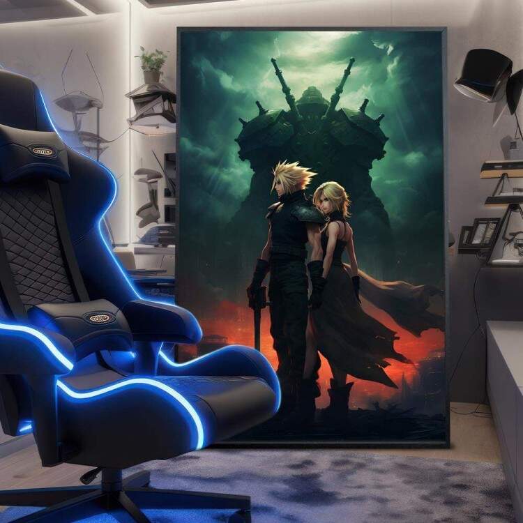 Quadro Decorativo Inspirado em Jogo Final Fantasy Casal Loiro
