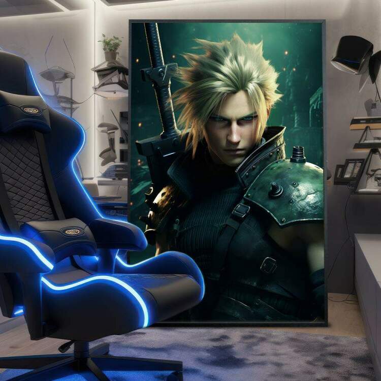 Quadro Decorativo Inspirado em Jogo Final Fantasy Personagem com Armadura