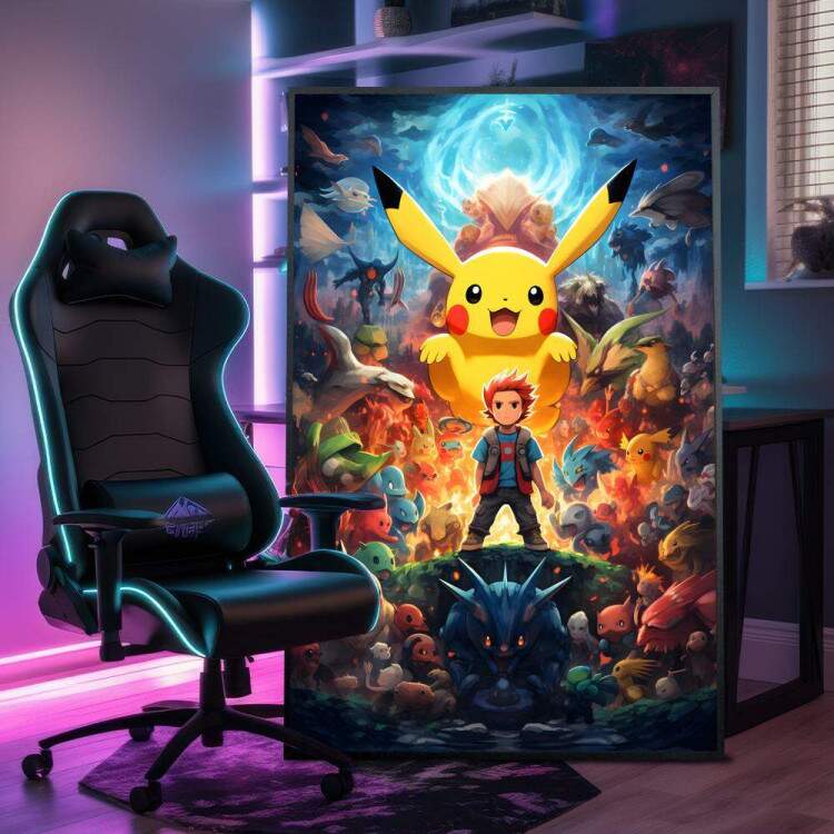 Quadro Decorativo Inspirado em Jogo Pokmon e Ash Ketchum