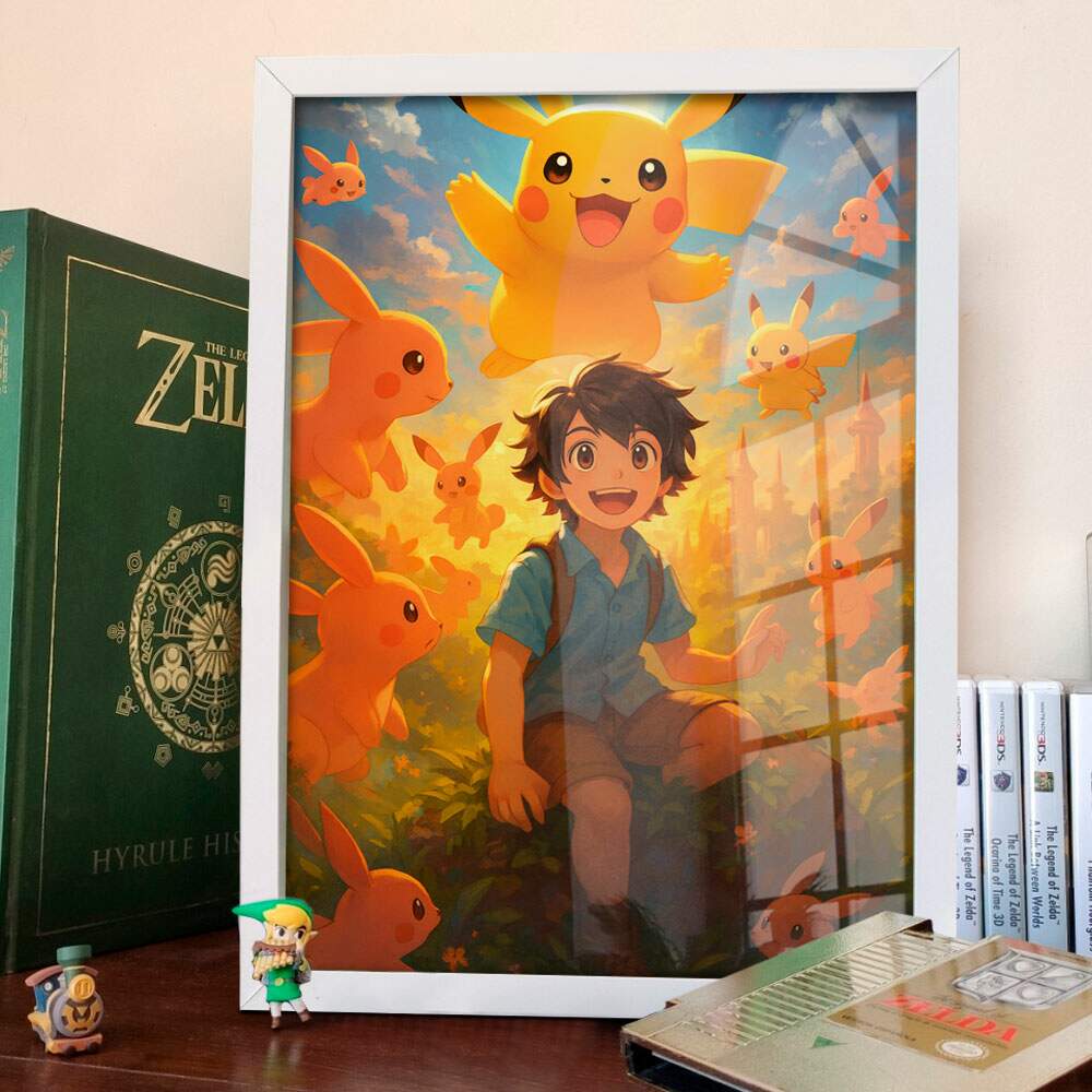Quadro Decorativo Pokmon Pikachu e Ash Ketchum