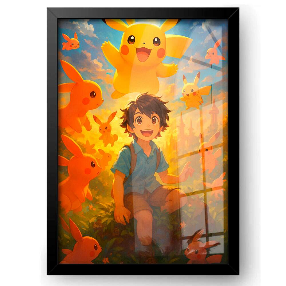 Quadro Decorativo Pok�mon Pikachu e Ash Ketchum
