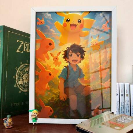 Quadro Decorativo Pokmon Pikachu e Ash Ketchum