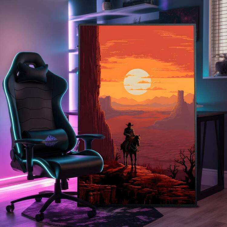 Quadro Decorativo Inspirado no Jogo Sunset Riders Faroeste em Seu Cavalo