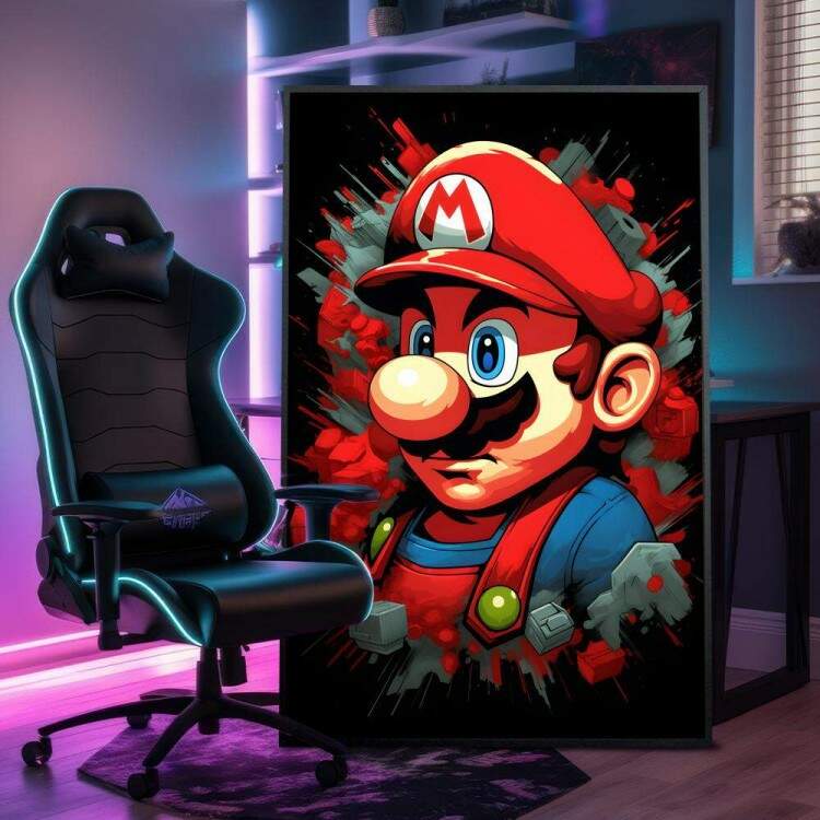 Quadro Decorativo Inspirado em Jogo Super Mario Desenho Fundo Preto