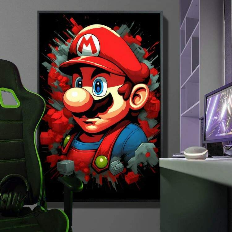 Quadro Decorativo Inspirado em Jogo Super Mario Desenho Fundo Preto