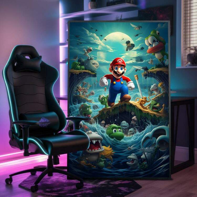 Quadro Decorativo Inspirado em Jogo Super Mario com Elementos da Misso