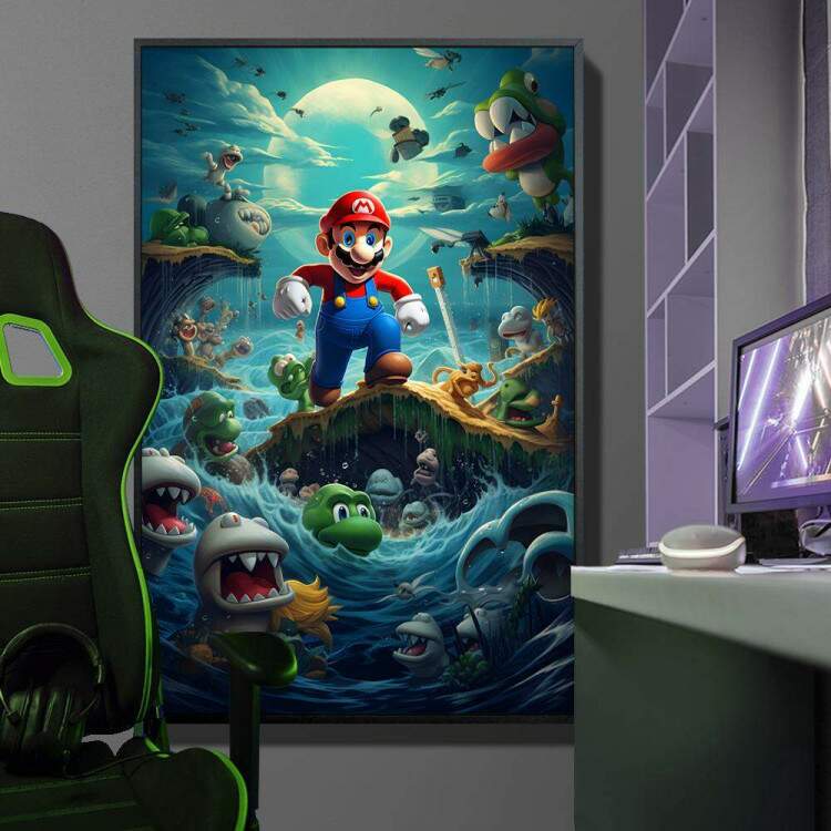 Quadro Decorativo Inspirado em Jogo Super Mario com Elementos da Misso