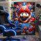 Quadro Decorativo Inspirado em Jogo Super Mario Rindo com Fundo de Arte Abstrata Floral