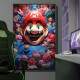 Quadro Decorativo Inspirado em Jogo Super Mario Rindo com Fundo de Arte Abstrata Floral