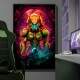 Quadro Decorativo Inspirado em Jogo Super Metroid Retr� Personagem Todo Laranja