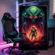 Quadro Decorativo Inspirado em Jogo Super Metroid Retr� Monstro com Olhos Vermelhos e Ilumina��o Verde