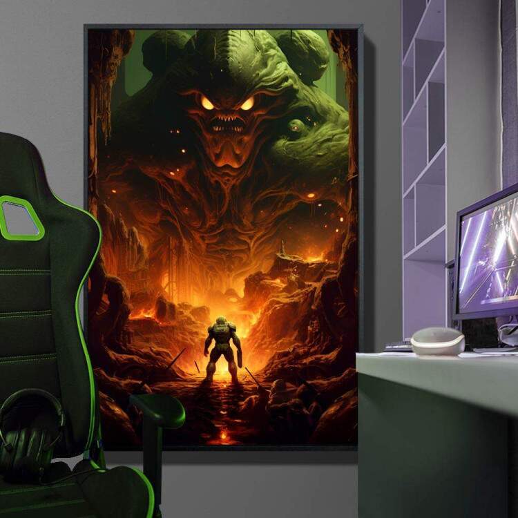 Quadro Decorativo Inspirado em Jogo World of Warcraft Estilo RPG Fogo Iluminando Personagens