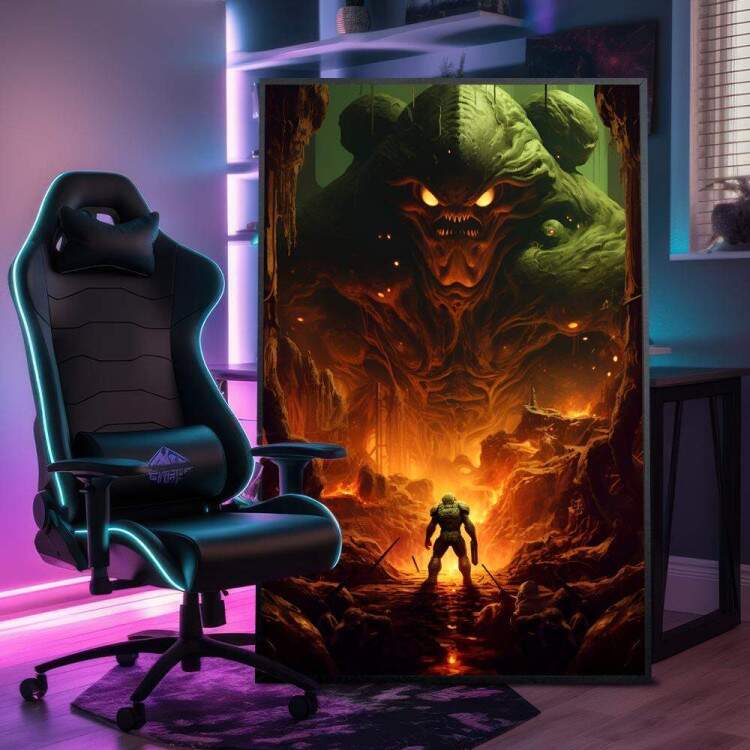 Quadro Decorativo Inspirado em Jogo World of Warcraft Estilo RPG Fogo Iluminando Personagens