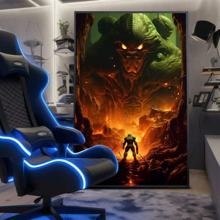 Quadro Decorativo Inspirado em Jogo World of Warcraft Estilo RPG Fogo Iluminando Personagens