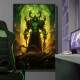 Quadro Decorativo Inspirado em Jogo World of Warcraft Estilo RPG Ilumina��o Verde em Personagem com Armadura