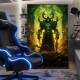 Quadro Decorativo Inspirado em Jogo World of Warcraft Estilo RPG Ilumina��o Verde em Personagem com Armadura