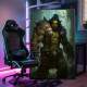 Quadro Decorativo Inspirado em Jogo World of Warcraft Estilo RPG Personagem Verde com Armadura