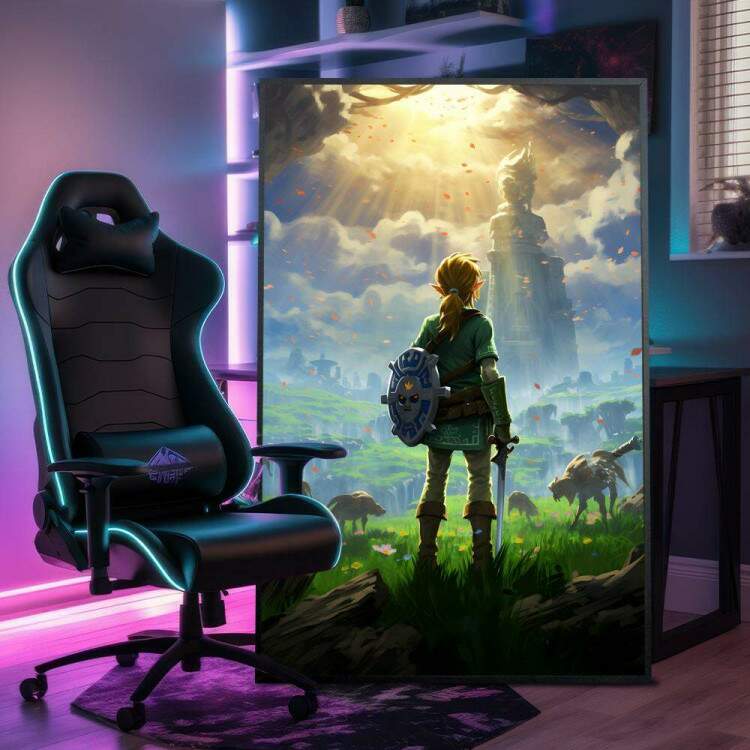 Quadro Decorativo Inspirada em Jogo The Legend of Zelda Estilo RPG Personagem Pronta Para Misso