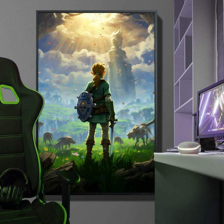 Quadro Decorativo Inspirada em Jogo The Legend of Zelda Estilo RPG Personagem Pronta Para Misso