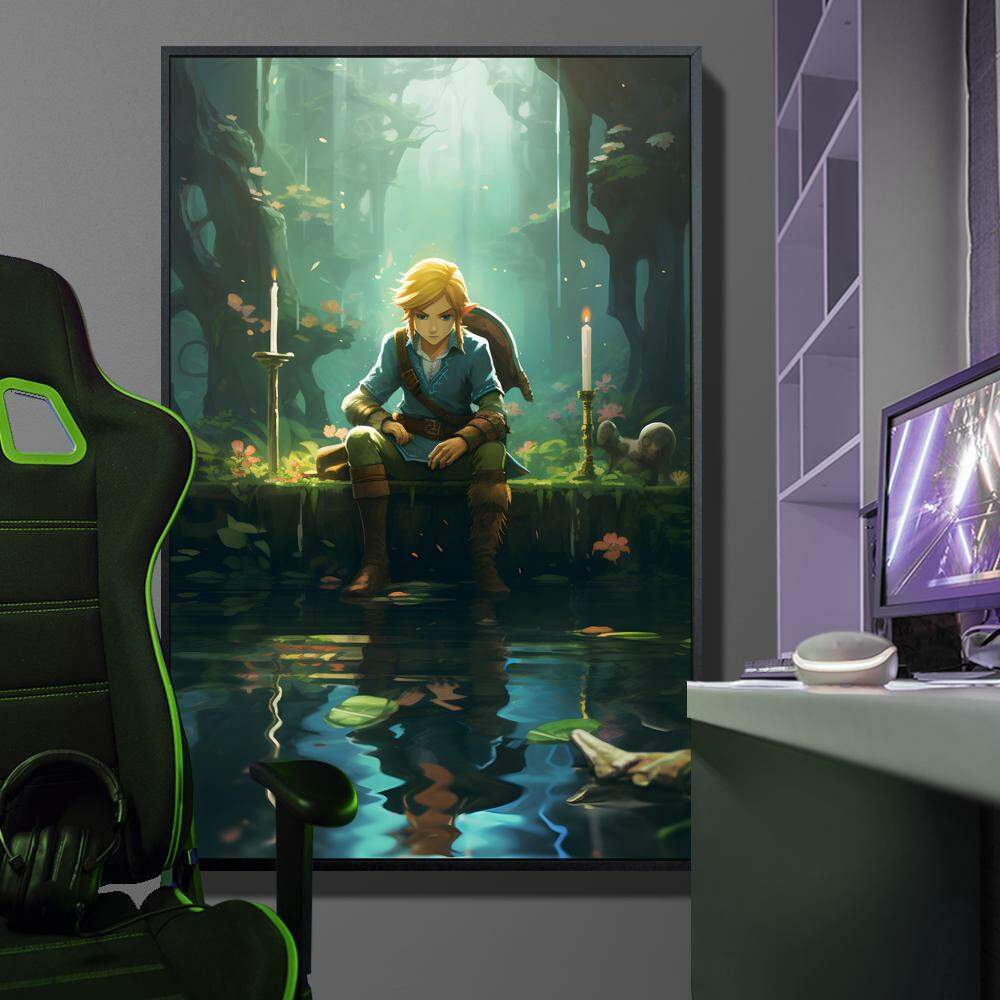Quadro Decorativo The Legend of Zelda Personagem Sentado