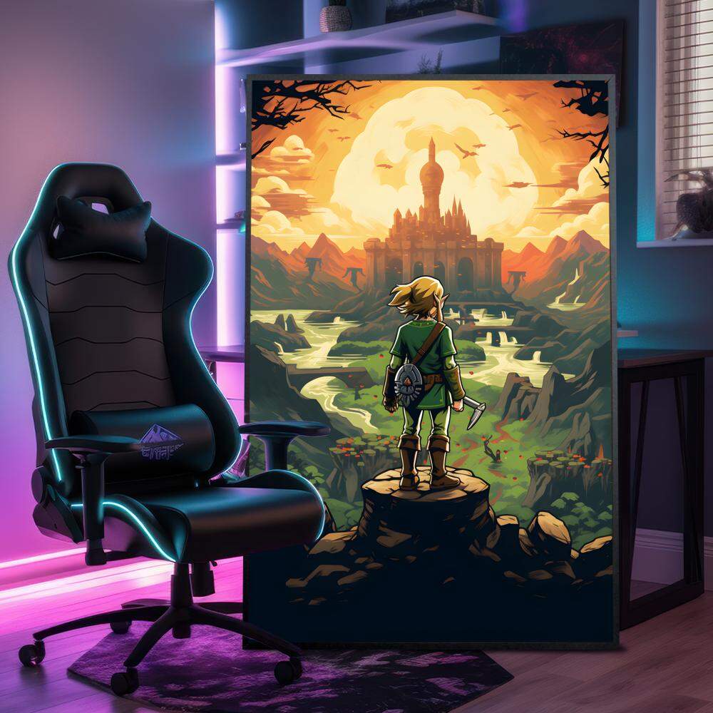 Quadro Decorativo Inspirada em Jogo The Legend of Zelda Estilo RPG Desenho