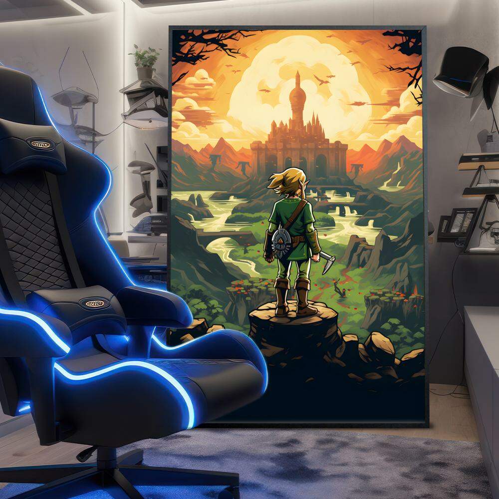 Quadro Decorativo Inspirada em Jogo The Legend of Zelda Estilo RPG Desenho