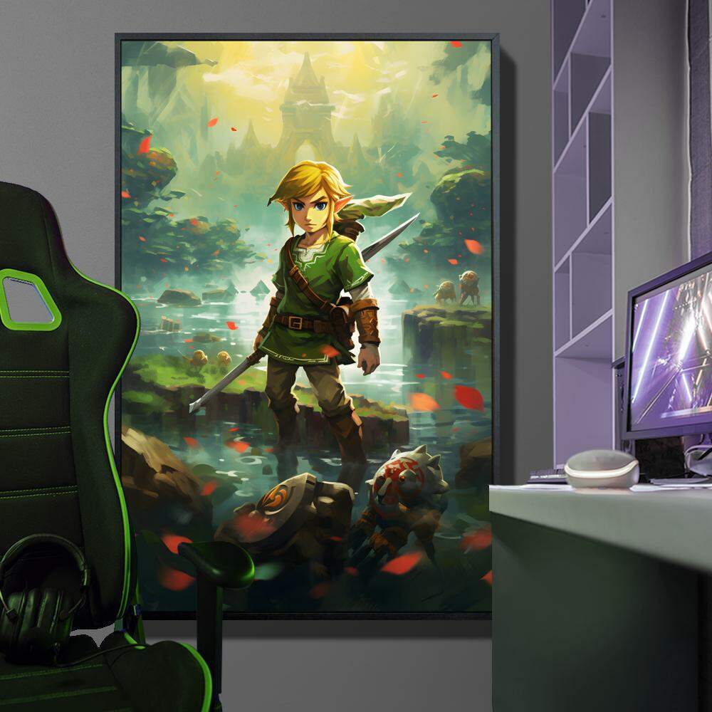 Quadro Decorativo Inspirada em Jogo The Legend of Zelda Estilo RPG Desenho de Personagem