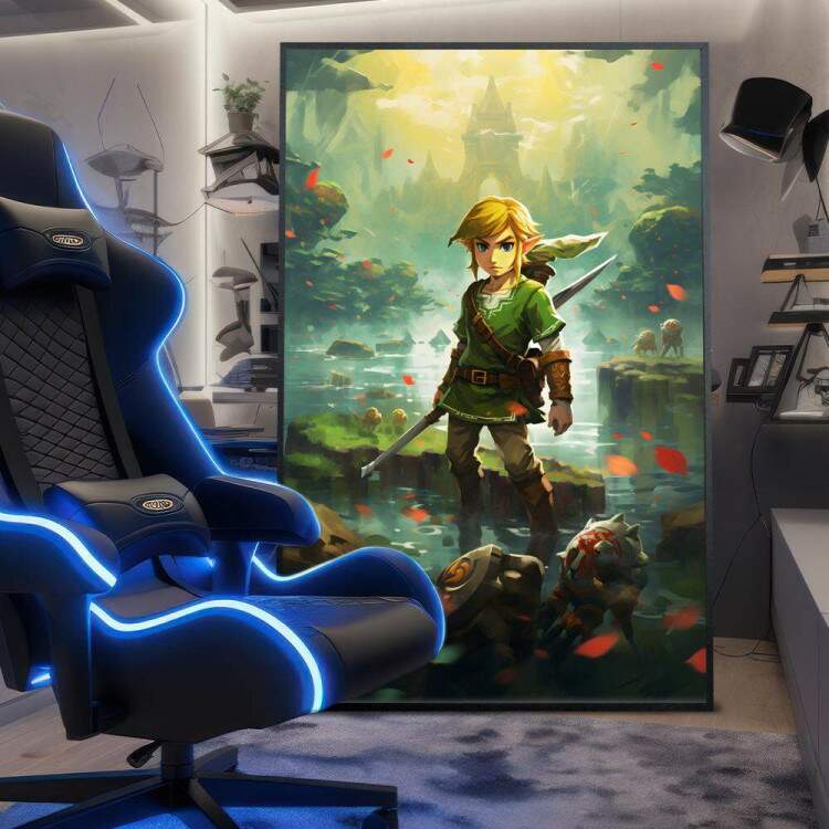 Quadro Decorativo Inspirada em Jogo The Legend of Zelda Estilo RPG Desenho de Personagem