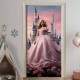 Adesivo de Porta Cole��o Inspirada em Princesa com Lindo Vestido e C�u Rosa