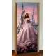 Adesivo de Porta Cole��o Inspirada em Princesa com Lindo Vestido e C�u Rosa
