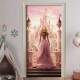 Adesivo de Porta Cole��o Inspirada em Princesa com Lindo Vestido Rosa Delicado e Castelo no Fundo