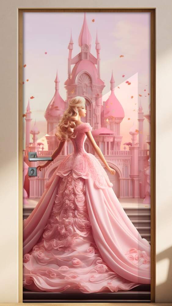 Adesivo de Porta Cole��o Princesa Vestido Rosa