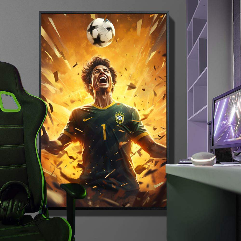 Quadro Decorativo Inspirado em Game de Futebol, Jogando com Garra: O Rapaz Que No Desiste