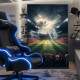 Quadro Decorativo Inspirado em Game de Futebol Jogadores em A��o com Arena Lotada