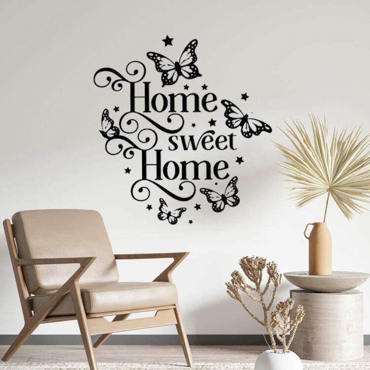 Adesivo de Parede Frase Para seu Lar Home Sweet Home com Borboletas