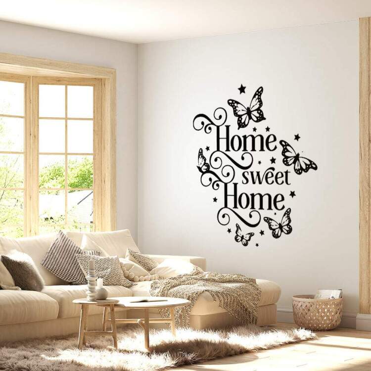 Adesivo de Parede Frase Para seu Lar Home Sweet Home com Borboletas